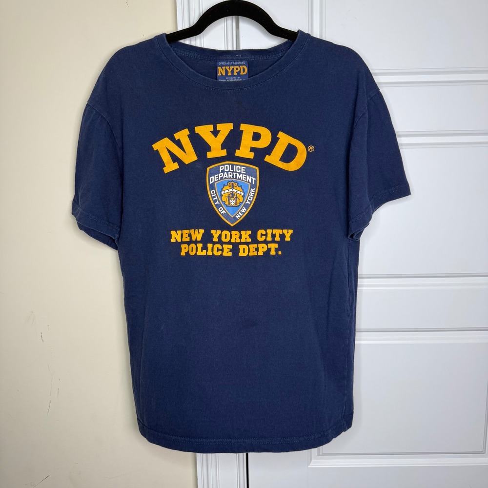Y2K NYPD Graphic T-Shirt Mens Medium Navy Blue Police Department NYC Vintage